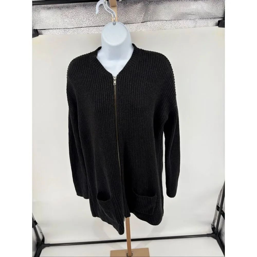 Eileen Fisher Zip Cardigan Sweater Cotton Cashmere Quiet Luxury Minimalist XS